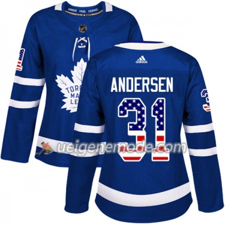 Dame Eishockey Toronto Maple Leafs Trikot Frederik Andersen 31 Adidas 2017-2018 Blue USA Flag Fashion Authentic